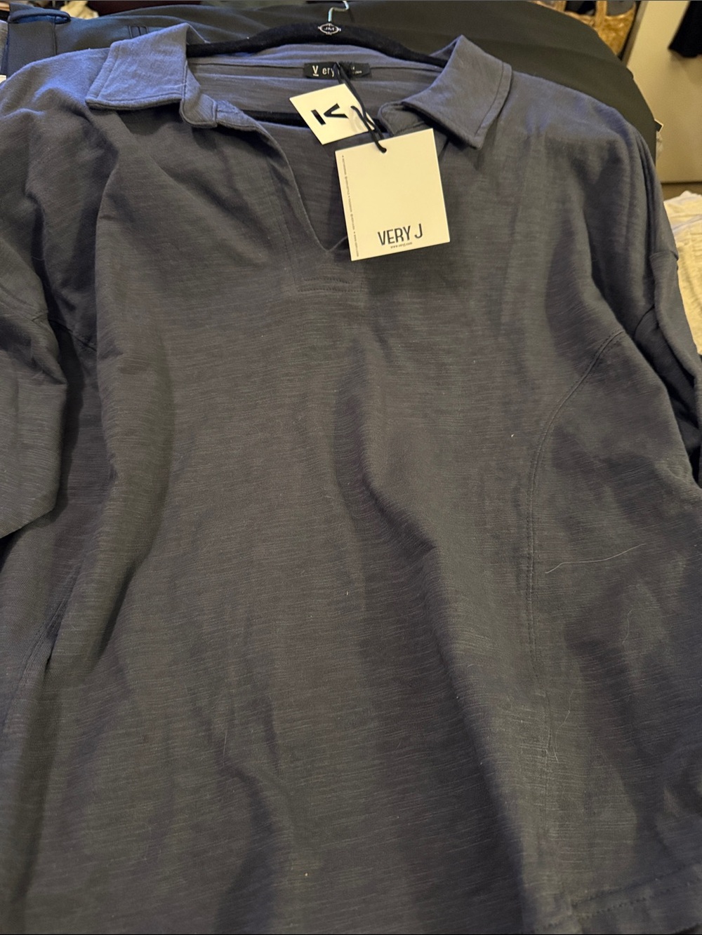 Very J Navy Long-Sleeve Polo Tee